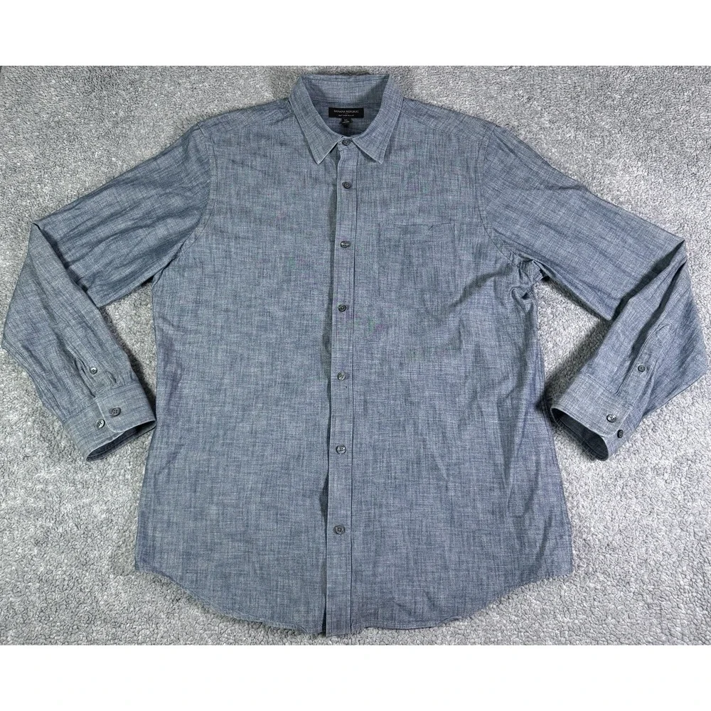 Banana Republic Men's XL Soft Wash Slim Fit Chambray Button Up Shirt 100% Cotton